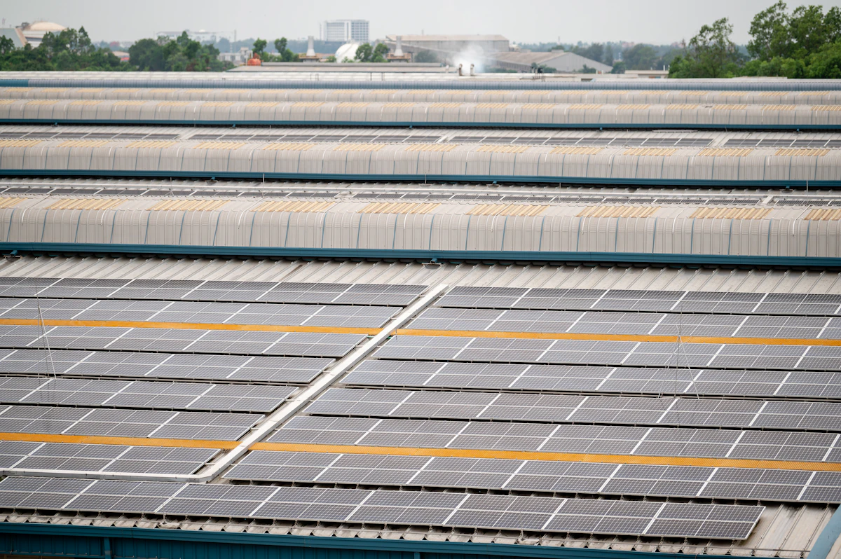 Solar panels on a commercial roof